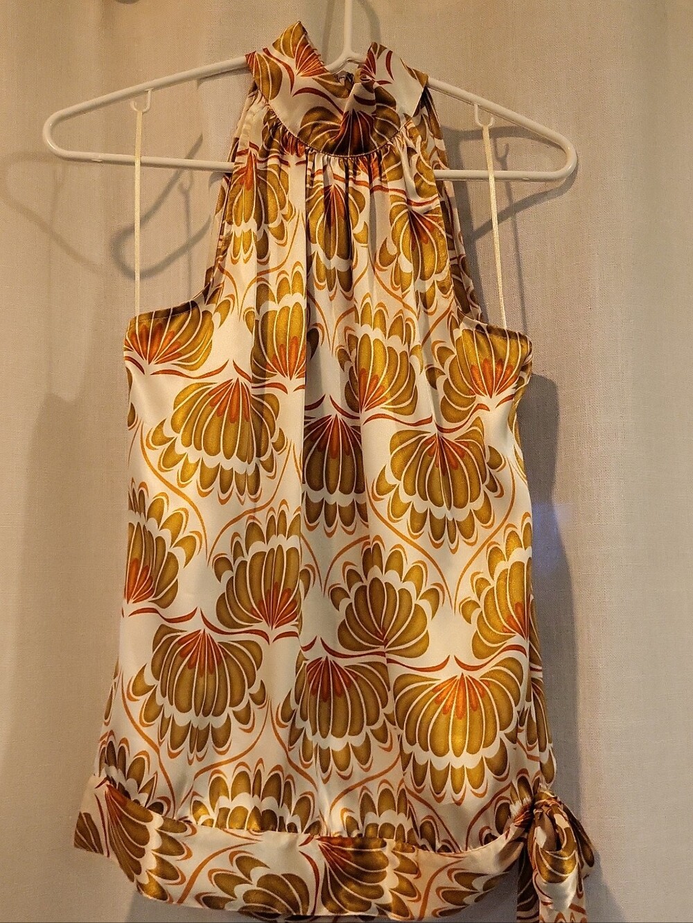 Michael Kors Gold and Cream Halter Shell-Print Camisole